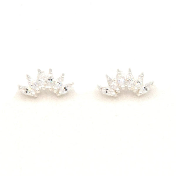 Crystal Curve Sterling Silver Stud Earrings with cubic zirconia stones by Fair Anita