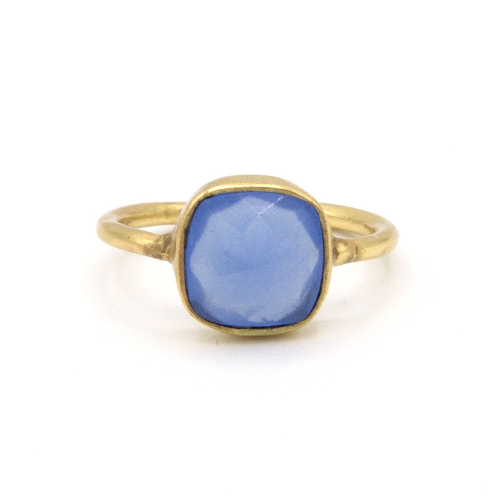 Close-up of adjustable gold-plated stone ring handmade in India by Fair Anita