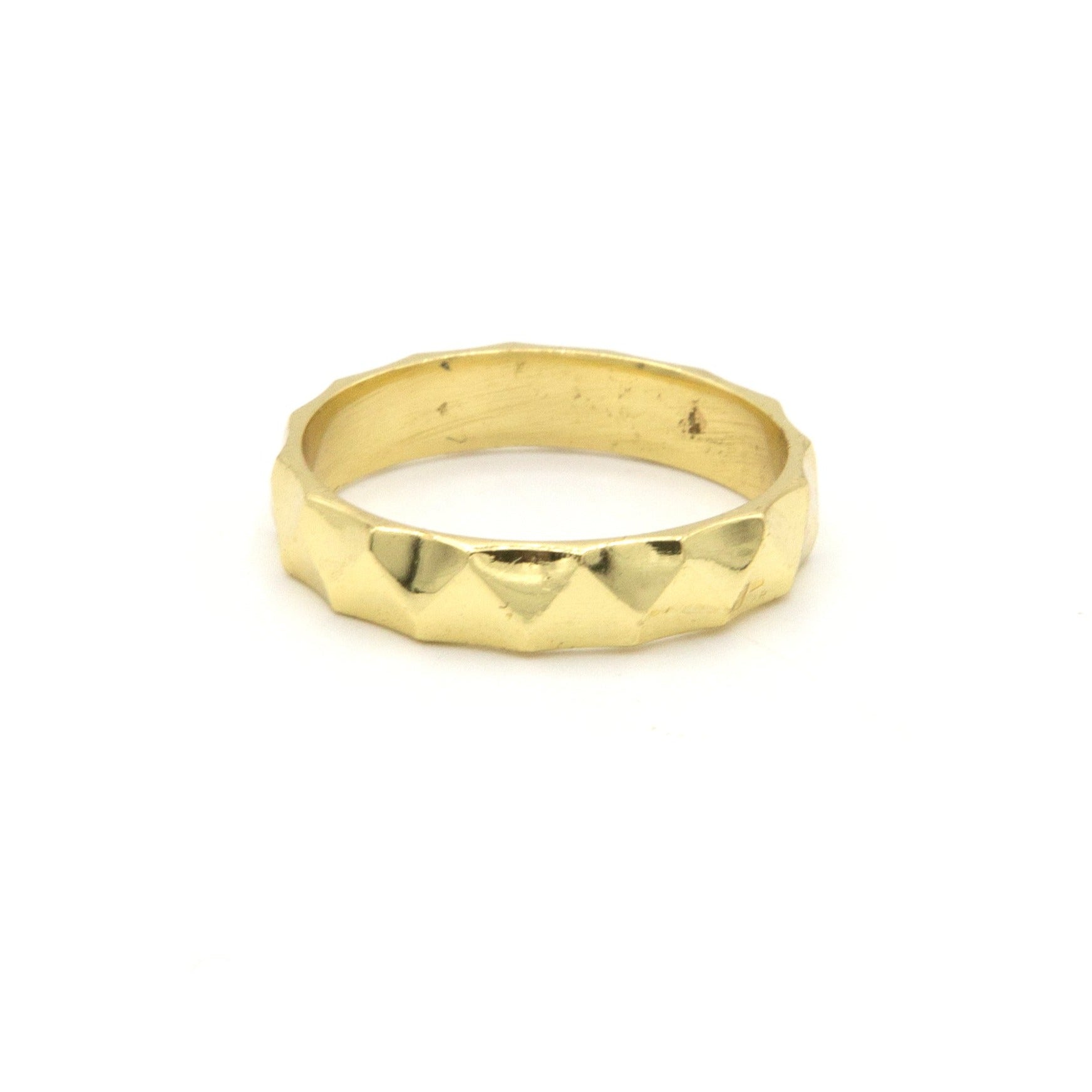 Hammered gold-plated brass band ring, nickel-free and fair trade handmade in India by Fair Anita