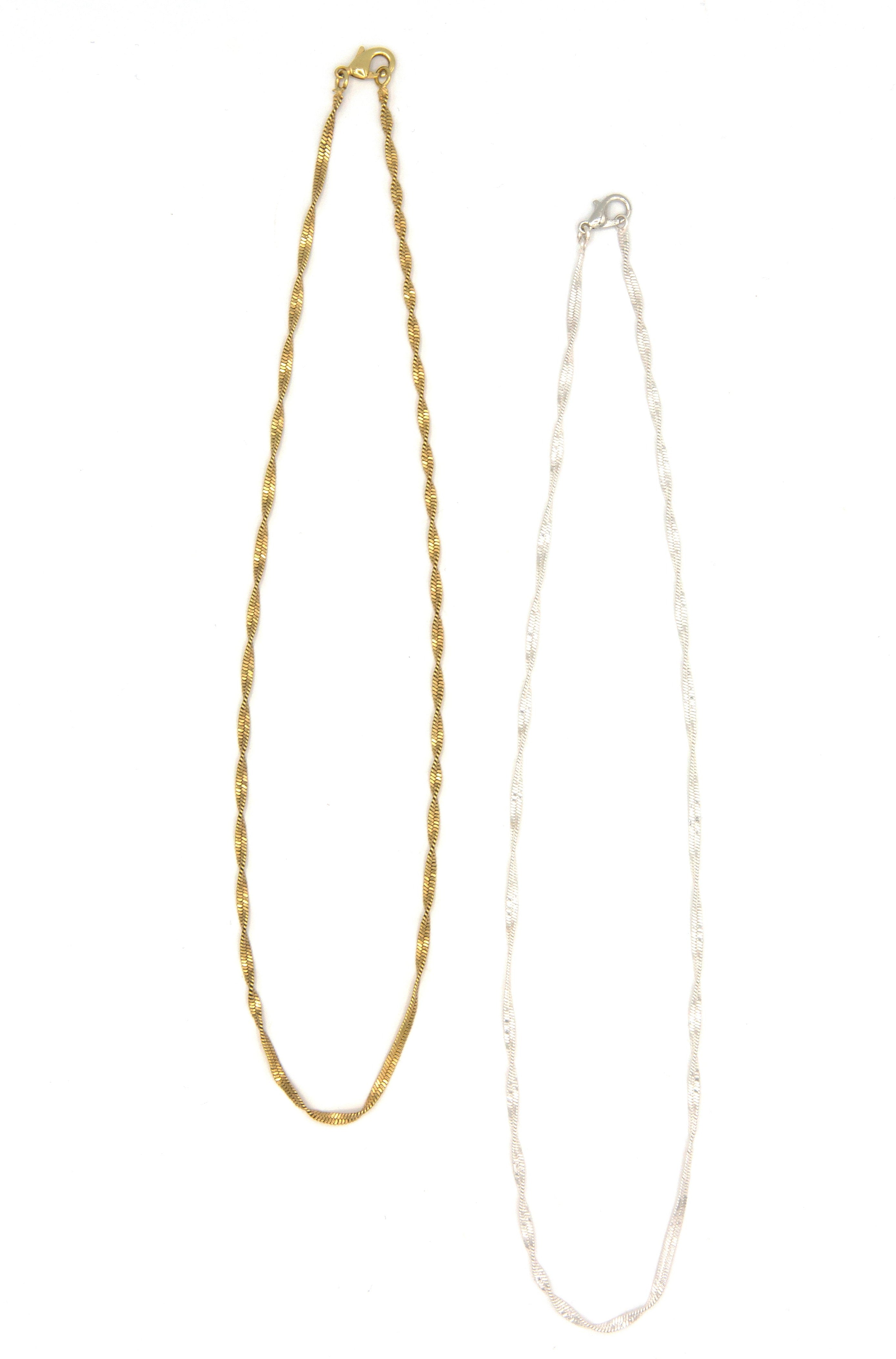 Twisted snake chain necklace in gold-plated recycled metal, fair trade handcrafted in India