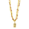 Reborn Phoenix Cluster Necklace in recycled brass and glass beads, full view on model