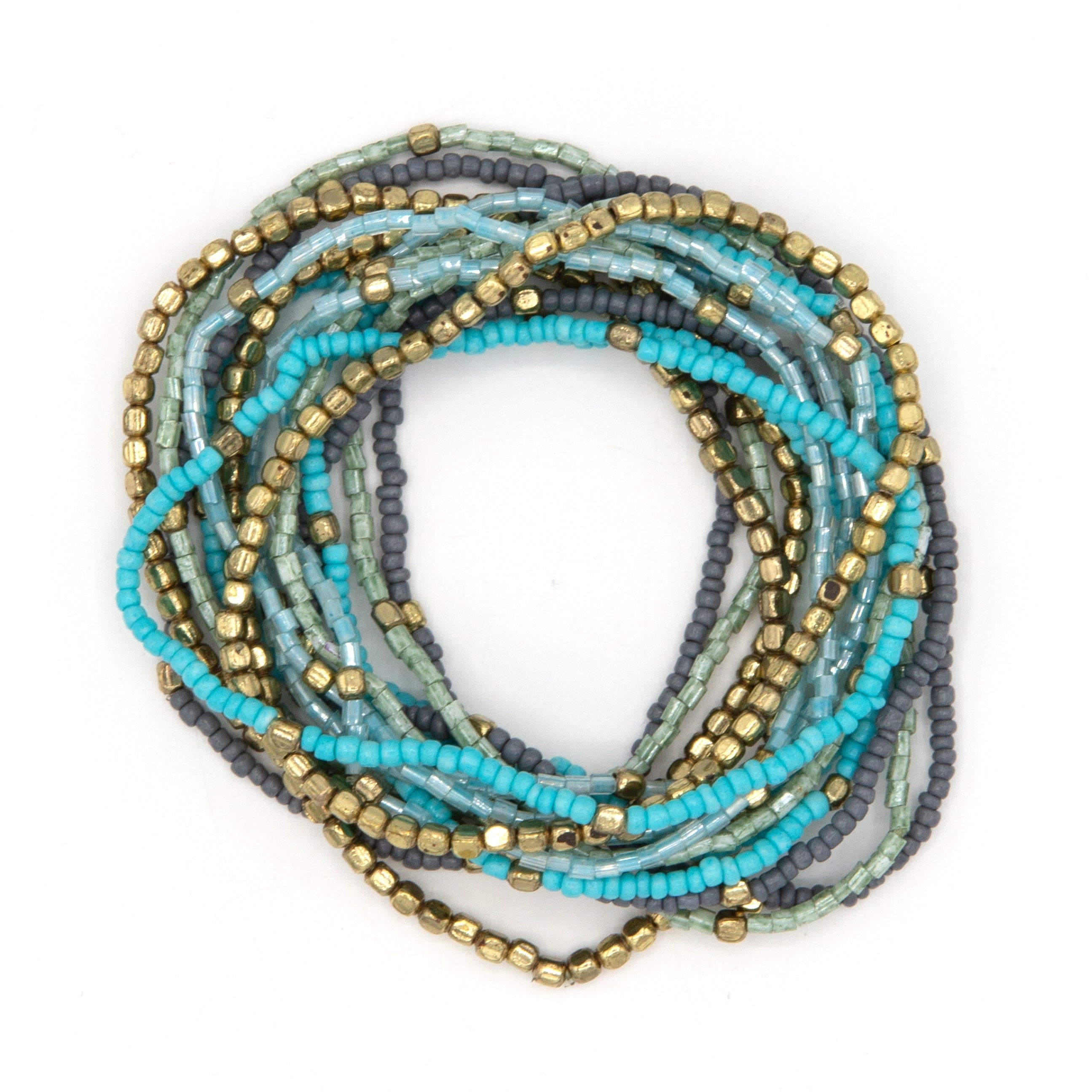 Tropical Waters Elastic Bracelet Set by Fair Anita — glass and recycled metal boho bracelets in tropical ocean colours