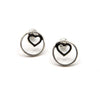 Heart Within stud earrings in silver-plated recycled metal with enamel heart detail by Fair Anita