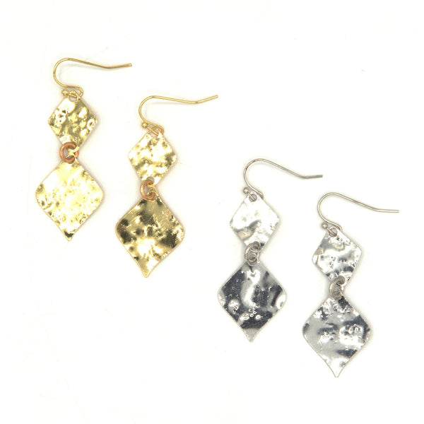 Hammered rhombus earrings in gold-plated recycled brass by Fair Anita