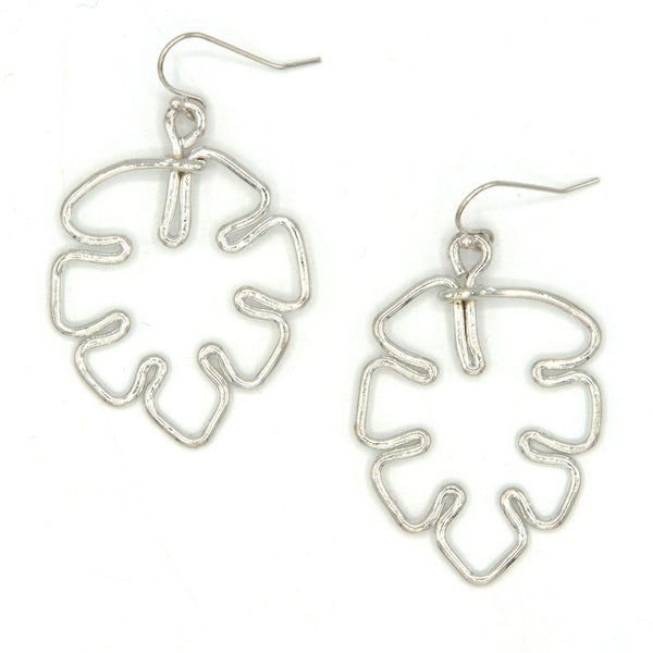 Fair Anita Monstera Continuous Line Art Earrings in silver-plated recycled metal, nickel-free, 2 inch drop