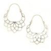 Geometric lattice hoop earrings in silver-plated recycled metal, handcrafted in India by Fair Anita artisans