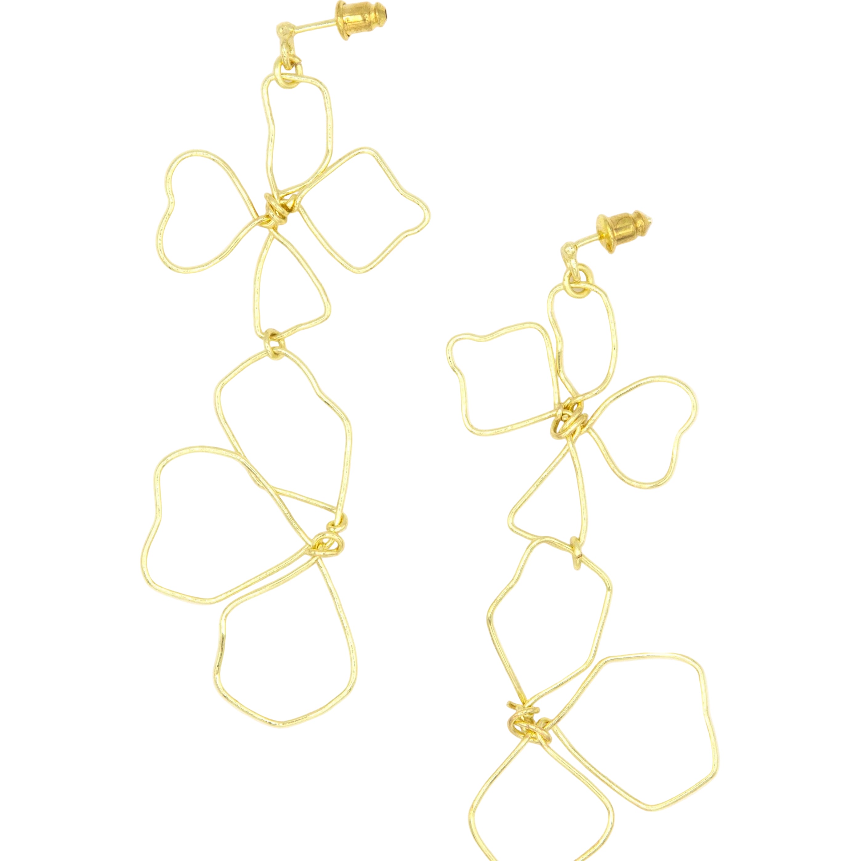 Wildflower continuous line art earrings in gold-plated upcycled brass, handcrafted by women artisans in India for Fair Anita