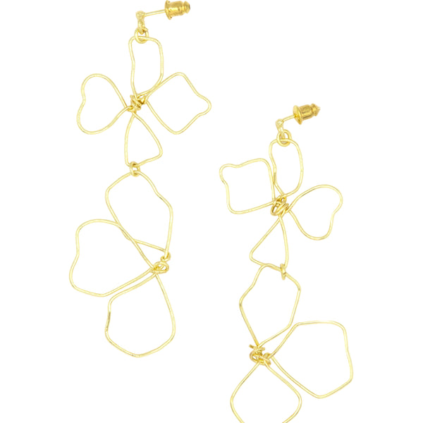 Wildflower continuous line art earrings in gold-plated upcycled brass, handcrafted by women artisans in India for Fair Anita