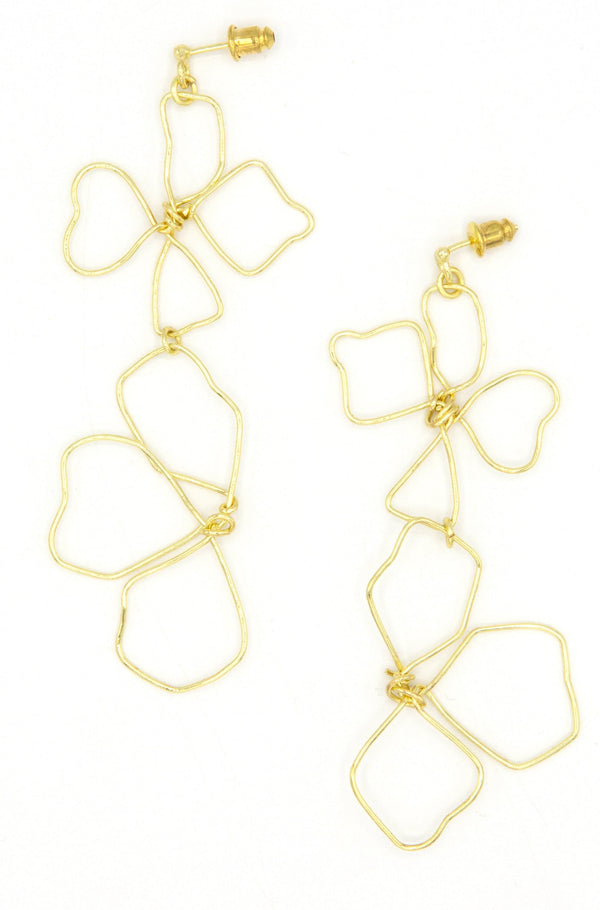 Close-up of Fair Anita Wildflower Continuous Line Art Earrings in recycled gold-plated brass, nickel-free and ethically made