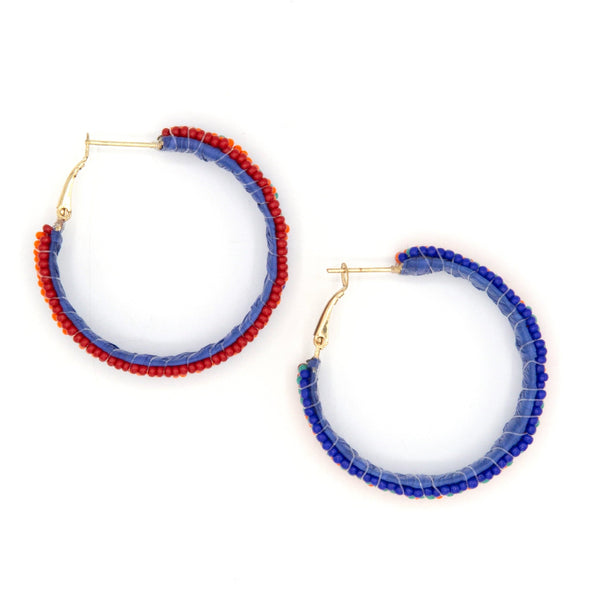 Close-up of Fair Anita Summer Lovin' beaded hoop earrings showing vibrant glass bead detail