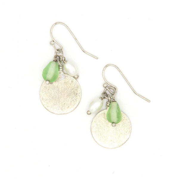 Ocean Treasures Earrings made from silver-plated recycled metal, glass, and freshwater pearl by Fair Anita