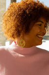 Sol Statement Earrings flat lay showing full 3.5 inch length, sustainable brass jewelry