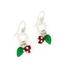 Strawberry glass charm earrings made from upcycled silver-plated metal and glass by Fair Anita
