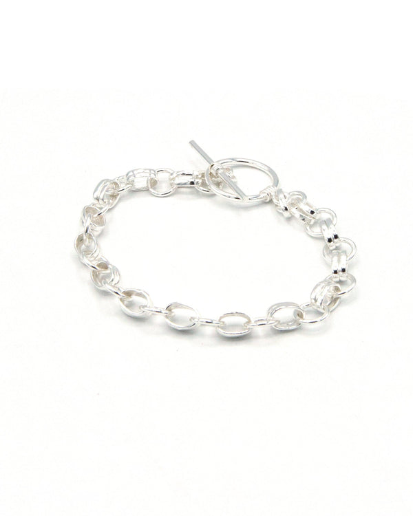 Handcrafted interconnected silver toggle bracelet made from recycled metals by Fair Anita artisans