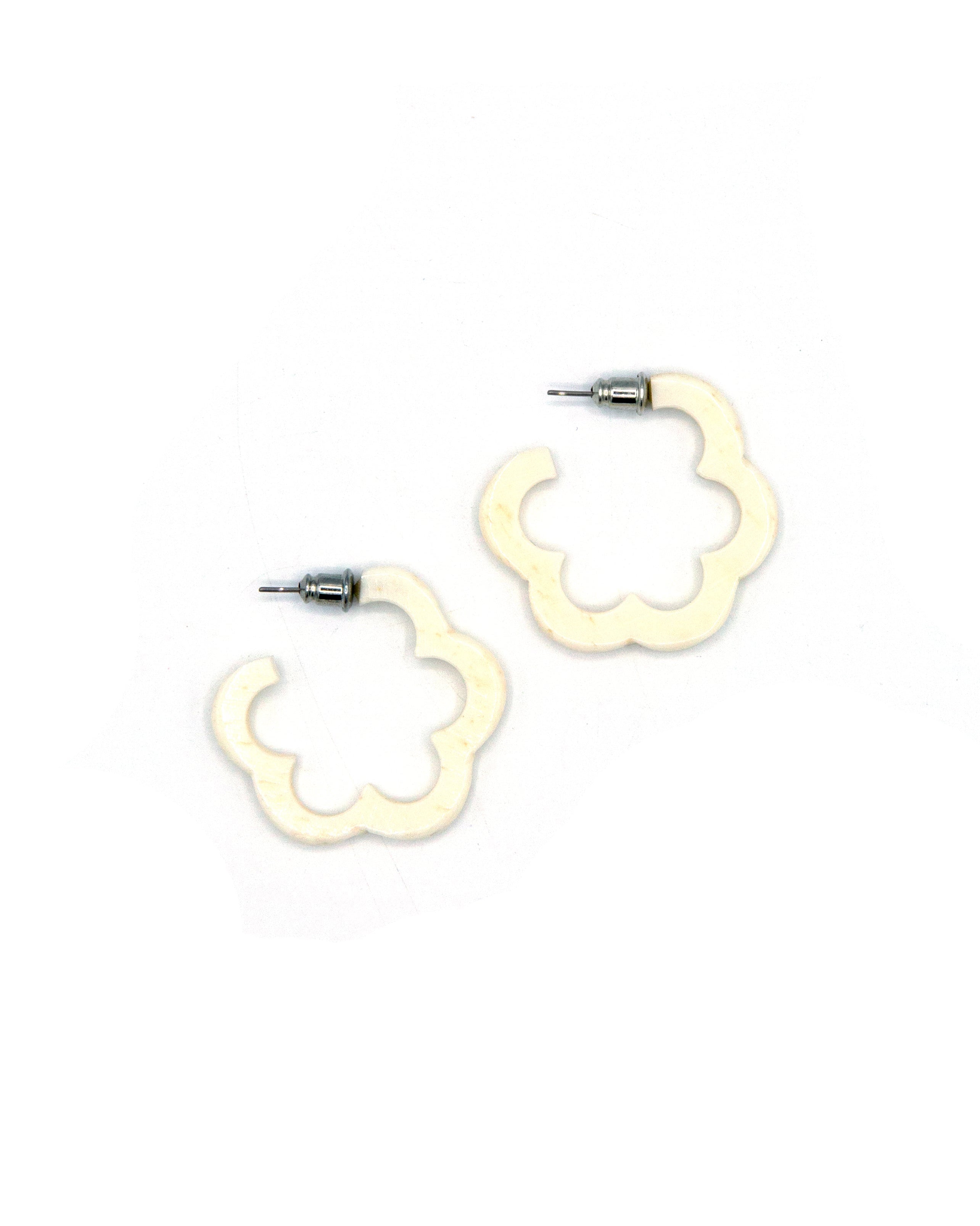Daisy Bone Hoop Earrings handcrafted from upcycled bone by Fair Anita fair trade artisans