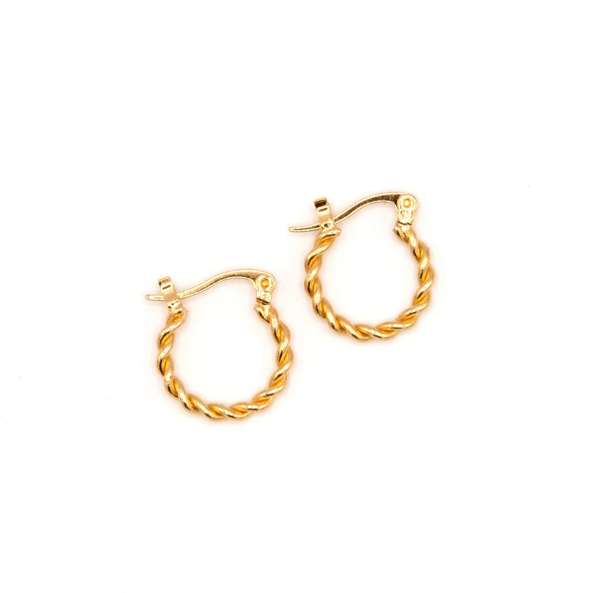Small twisted brass hoop earrings handcrafted by fair trade artisans, nickel-free, 0.5 inch