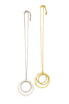 Fair Anita Linked Rings Pendant Necklace in gold tone worn as a layered necklace on model