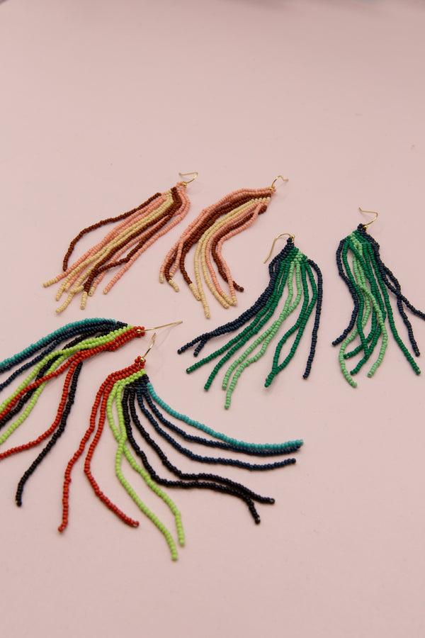 Fair Anita beaded fringe earrings displayed as a gift-ready sustainable jewellery option