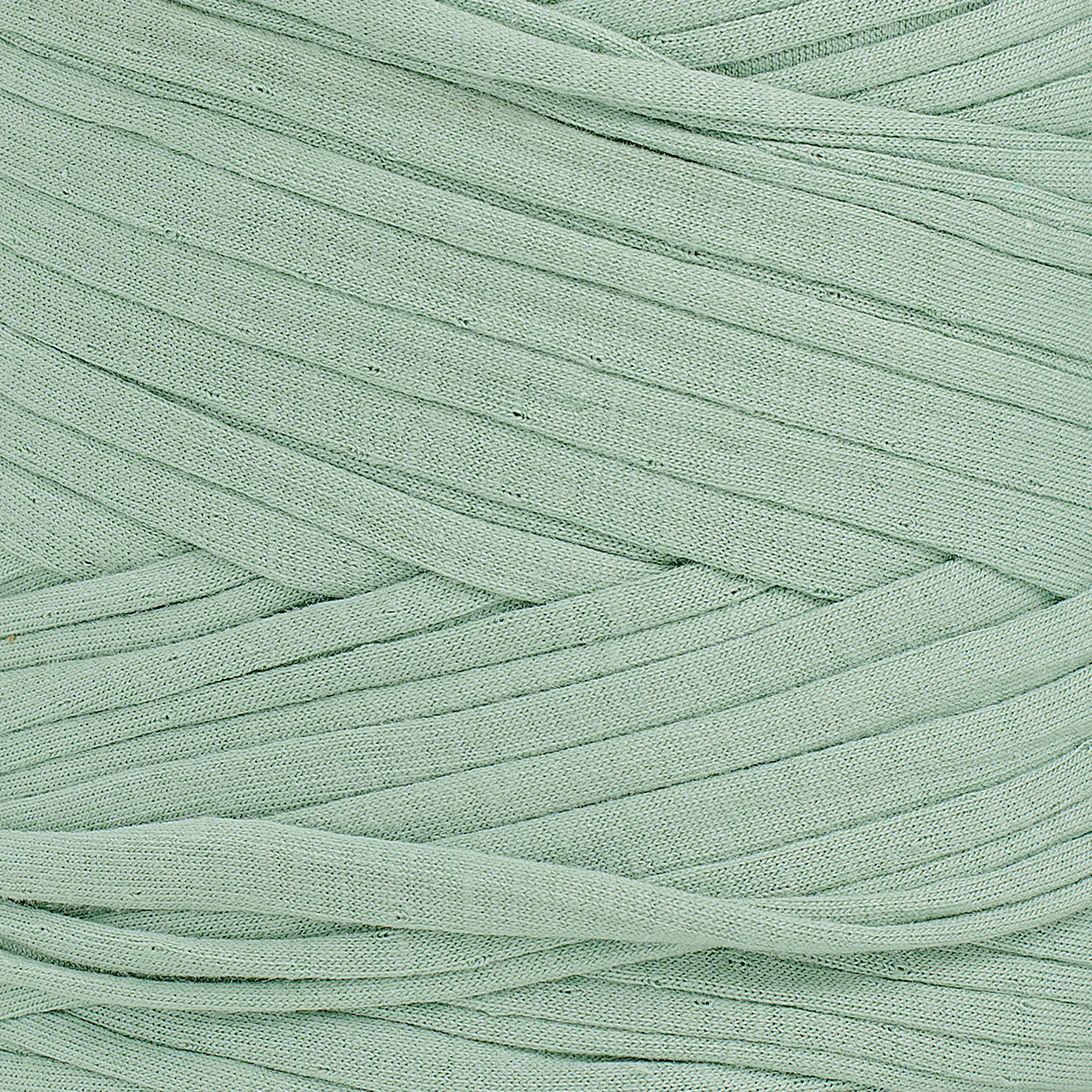 Close-up of Agave recycled fabric yarn showing flat ribbon texture and earthy green tone