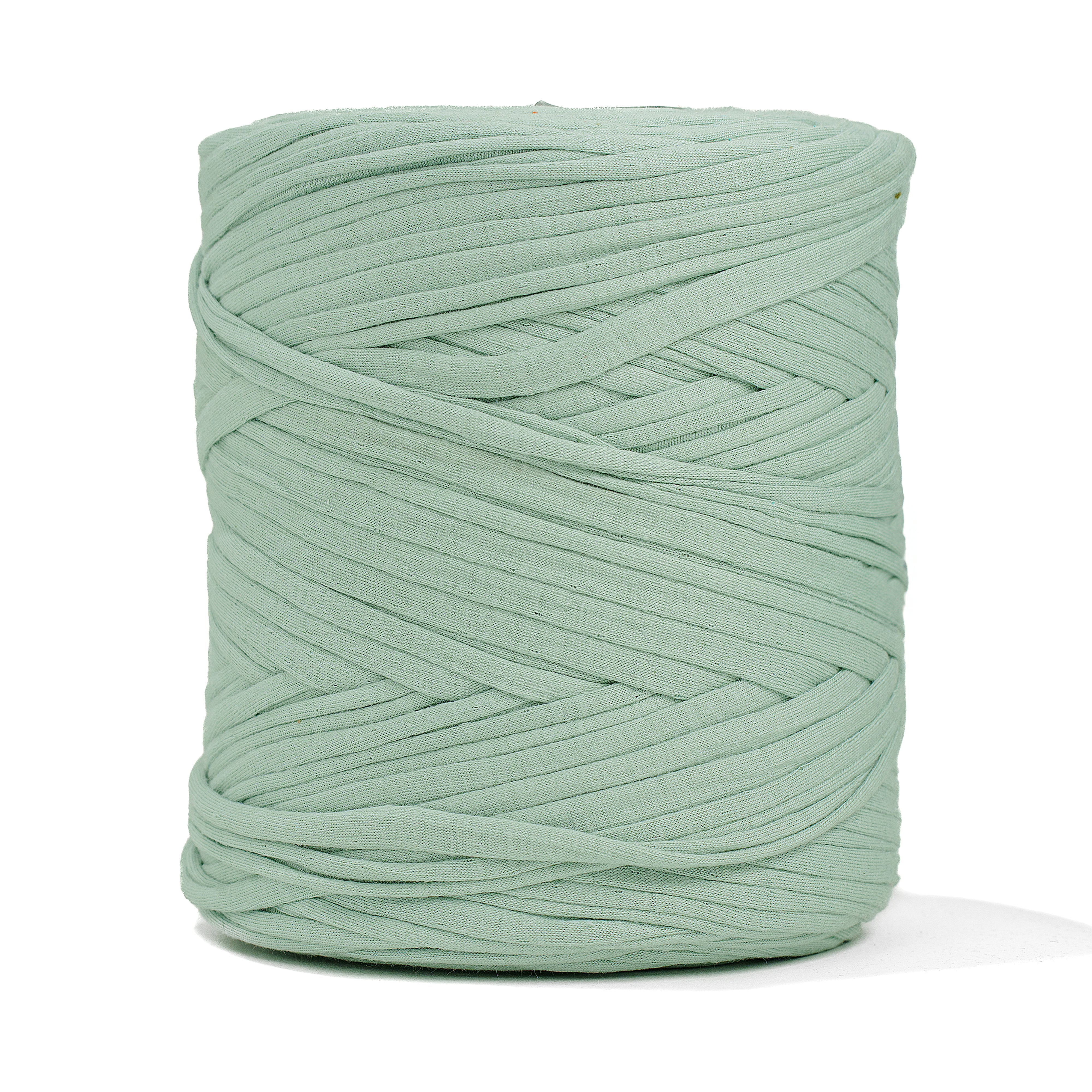 Ganxxet recycled T-shirt fabric yarn in Agave colour – soft muted green super bulky cotton yarn ball