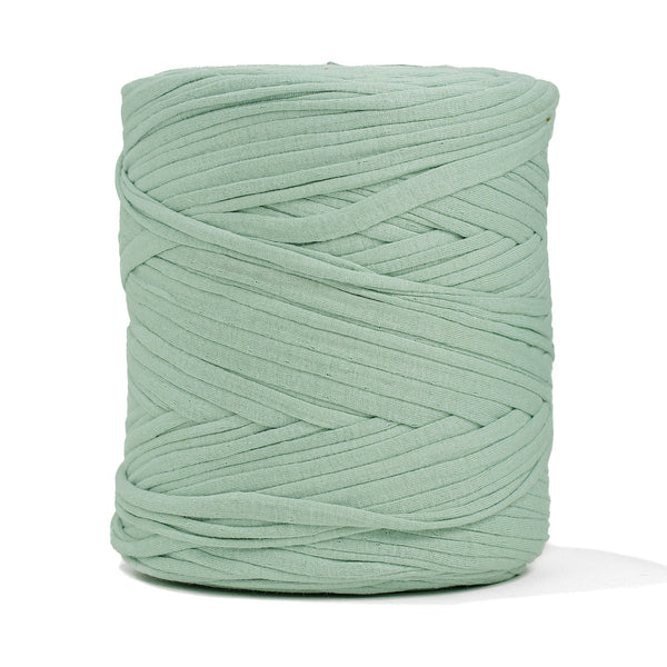 Ganxxet recycled T-shirt fabric yarn in Agave colour – soft muted green super bulky cotton yarn ball