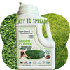 Flawn Seed Kit bottle with grass seed packaging on a green grass background. Create a low-maintenance, eco-friendly lawn with our Micro Clover + Mow Less seed blend. This kid and pet friendly mix of Micro Clover and fine fescue grass reduces watering and mowing while naturally fertilizing your yard.
