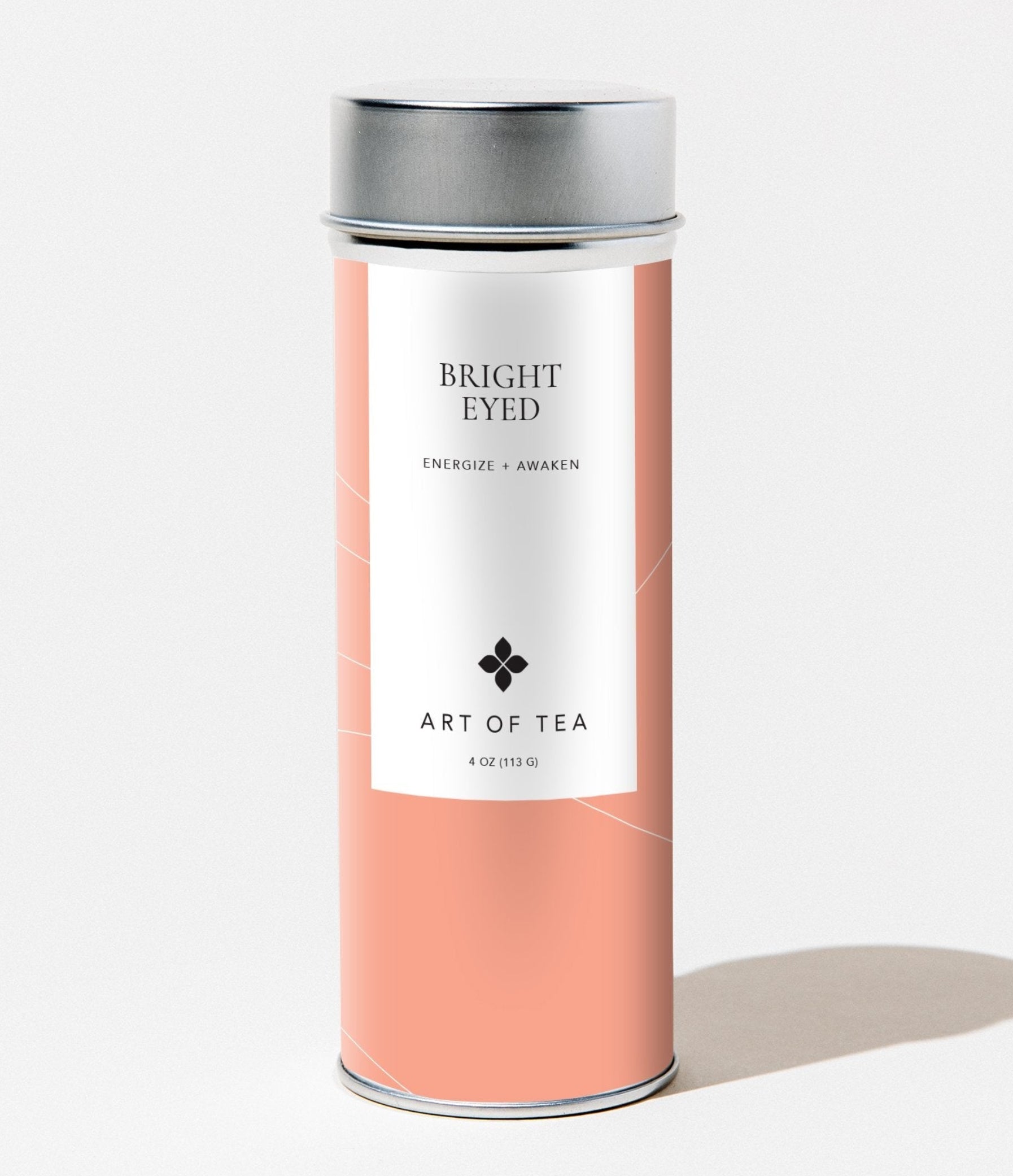Art of Tea Bright Eyed caffeine-free herbal tea in a branded canister on a white background