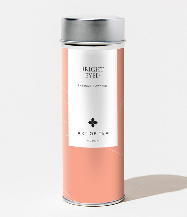 Art of Tea Bright Eyed caffeine-free herbal tea in a branded canister on a white background