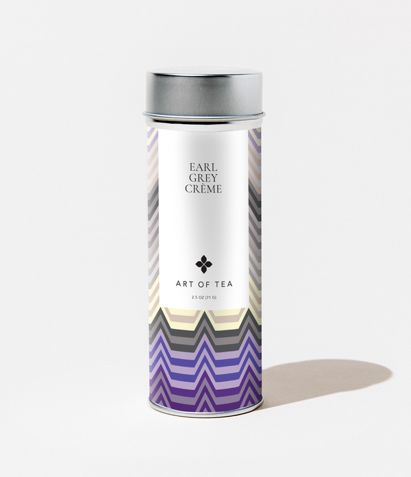 Brewed cup of Art of Tea Earl Grey Crème loose leaf tea served hot