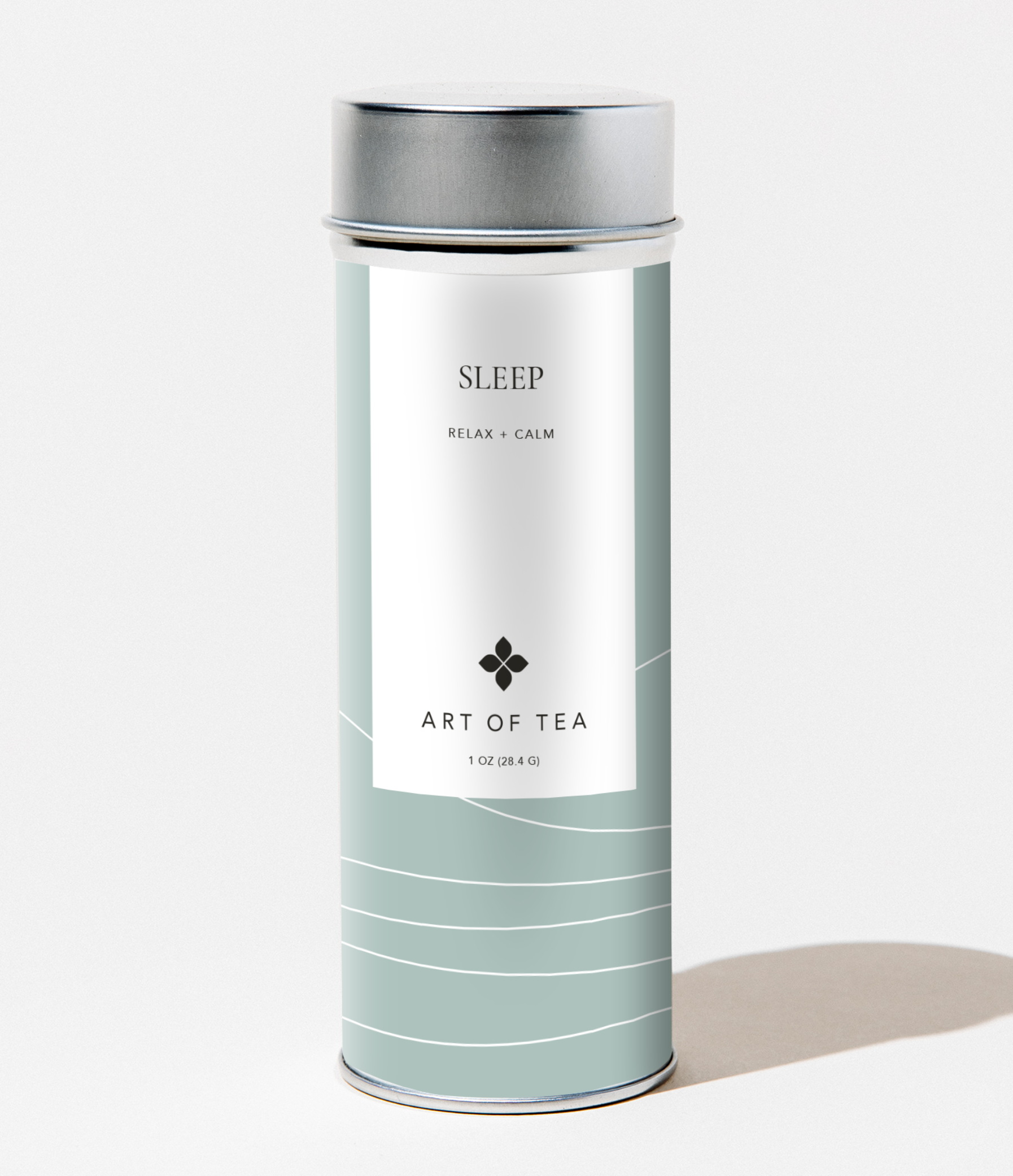 Art of Tea Sleep Blend herbal tea render showing packaging and brew