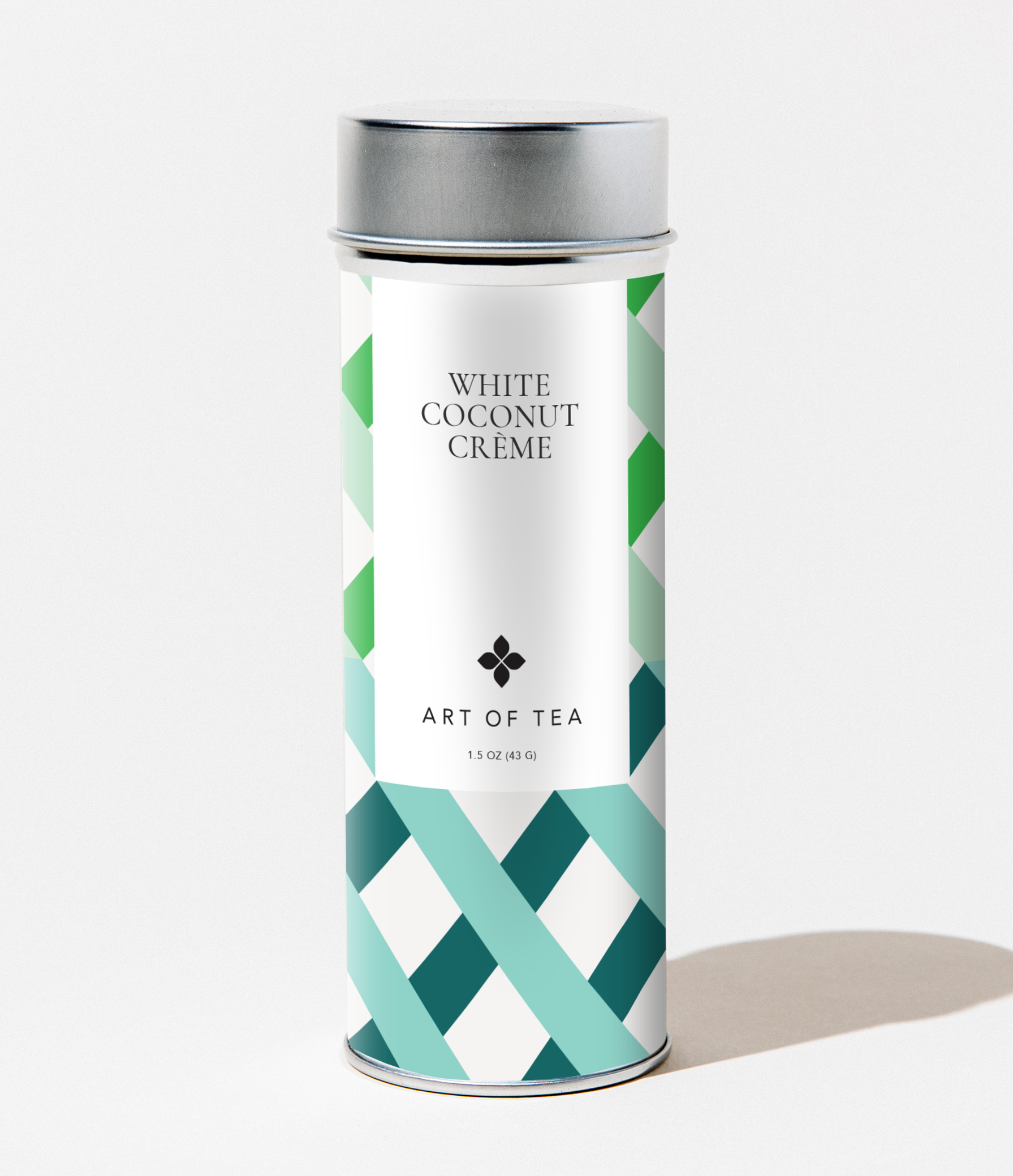 Art of Tea White Coconut Crème loose leaf white tea canister on a white background