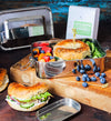 Ecozoi BPA-free stainless steel lunch box with lid closed, showing full exterior design