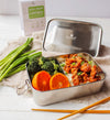 ecozoi 3-compartment stainless steel bento lunch box with mini sauce pot — BPA-free and plastic-free