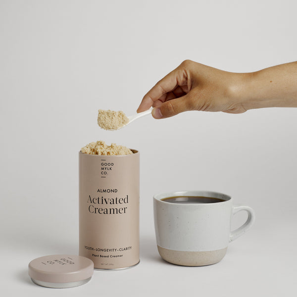 Upgrade your coffee with Goodmylk Co.'s Almond Activated Creamer! This frothy vegan creamer blends deliciousness with adaptogens & mushrooms for holistic wellness. Enjoy keto-friendly, organic ingredients & support focus, immunity, & more. Shop now & fuel your day with goodness!