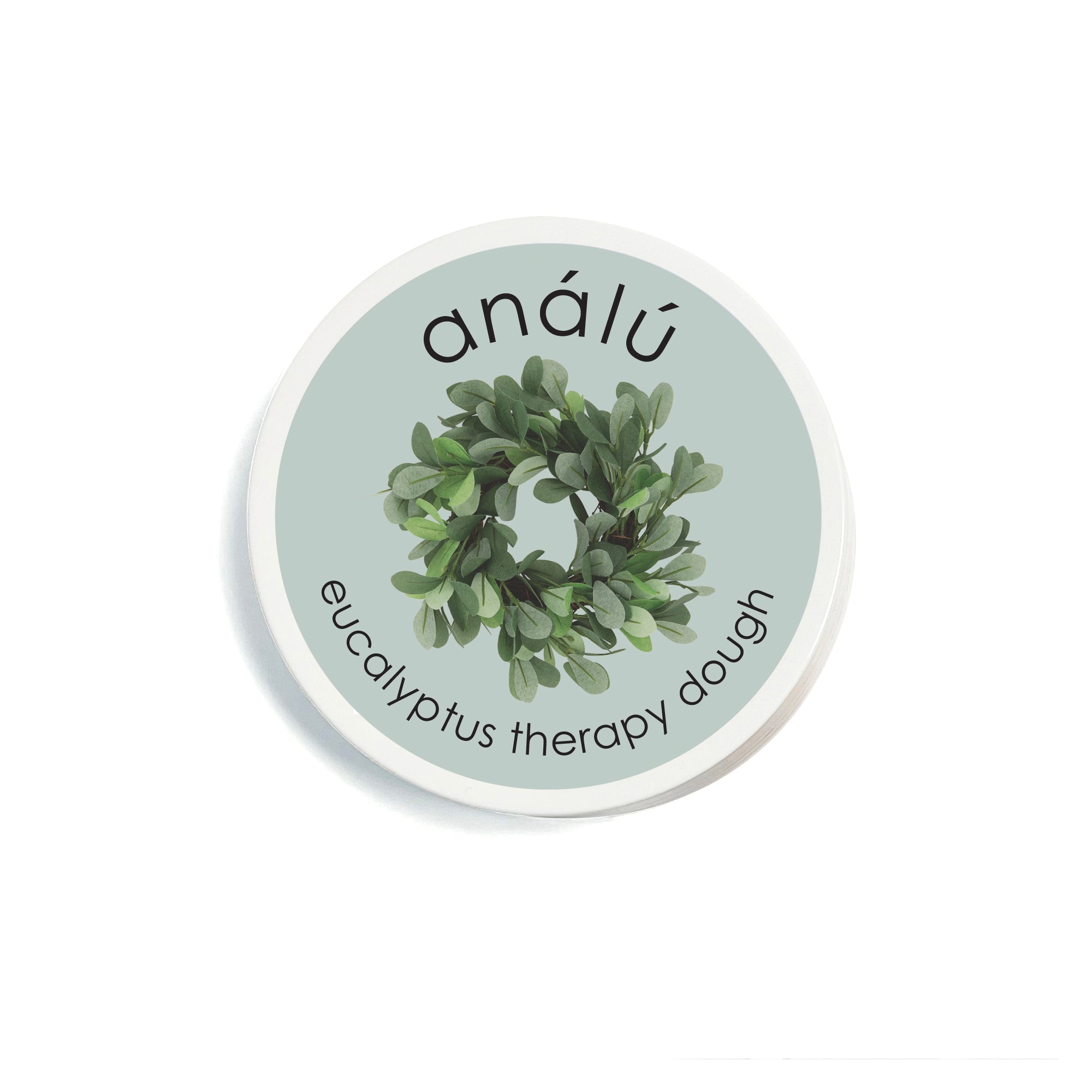 Container of eucalyptus therapy dough with 'analó' branding on a white background