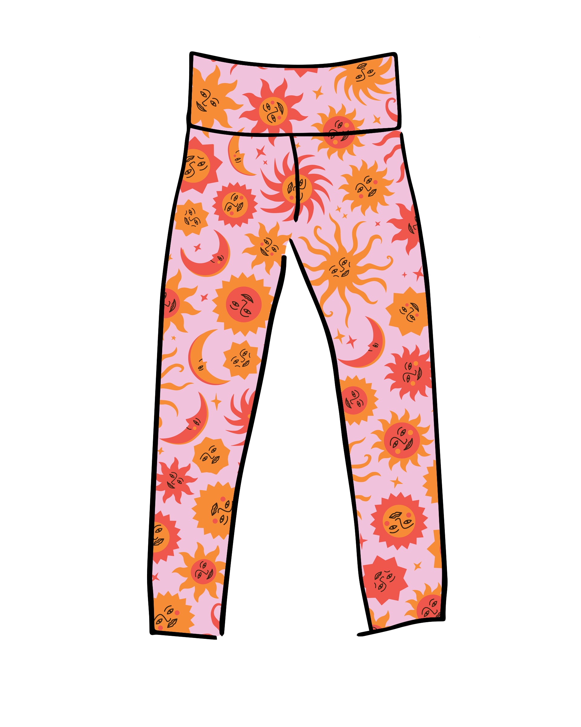 Thunderpants USA Luna y Sol High Rise Ankle Leggings – celestial sun and moon print, full product view