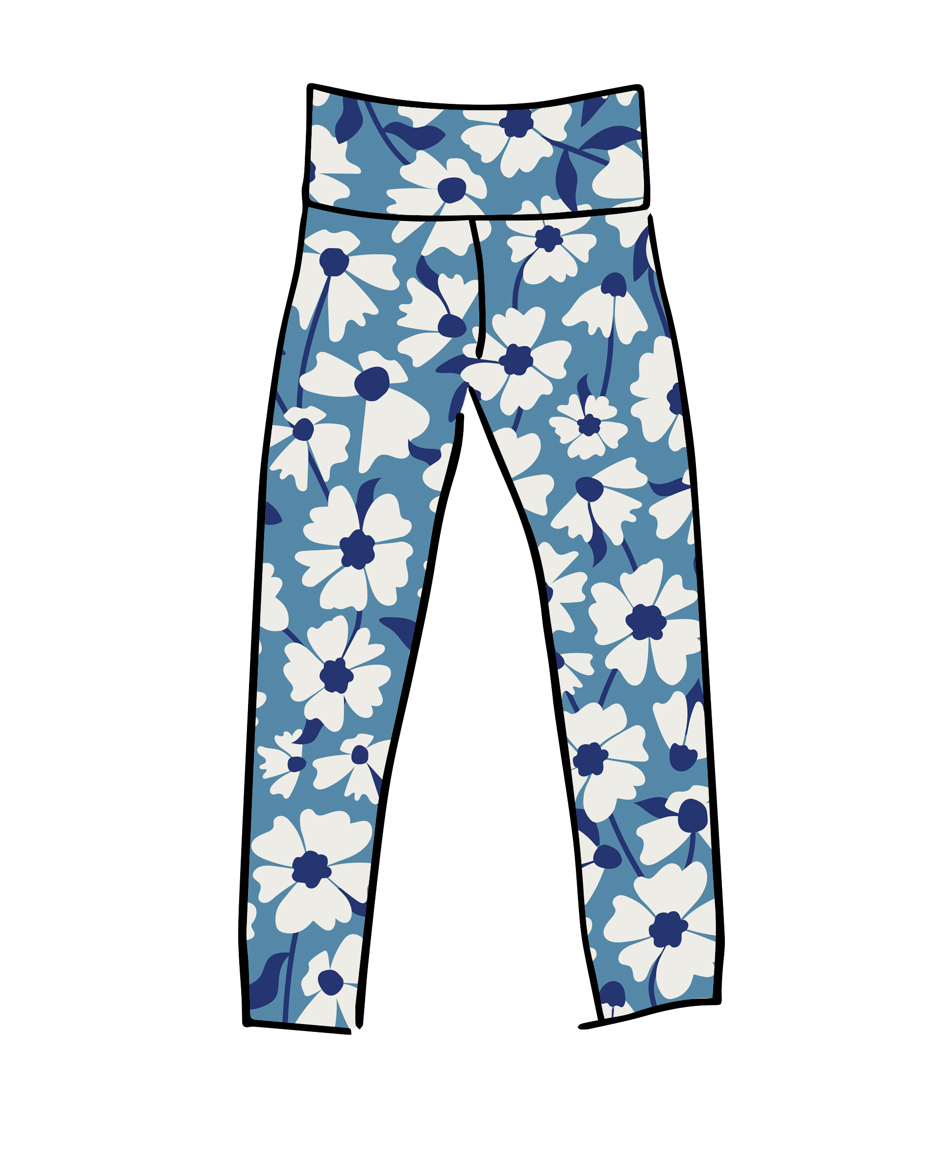 Thunderpants USA Moody Blooms high rise ankle leggings with wintery floral print, flat lay on light background