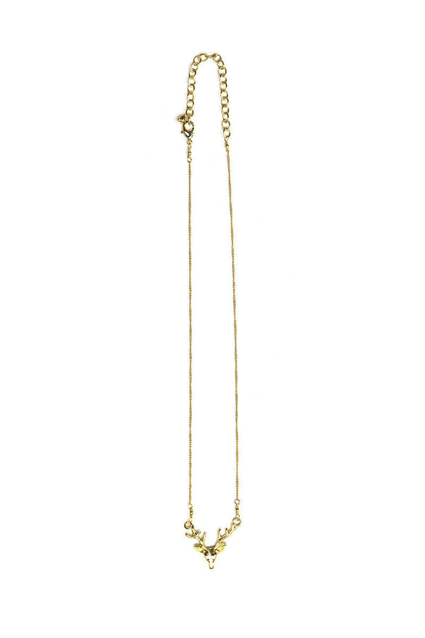 Brass-plated antlers necklace by Fair Anita on a white background