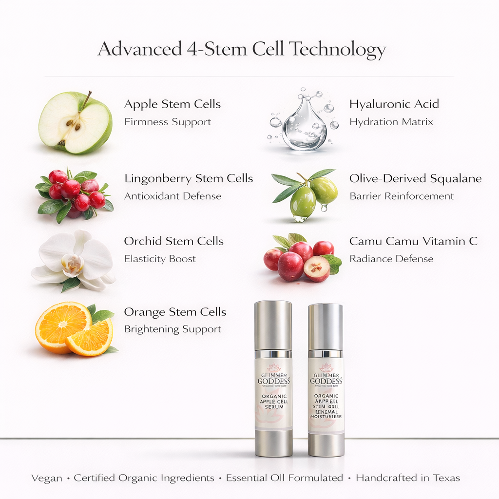 Glimmer Goddess Apple Stem Cell Serum and Moisturizer Duo — vegan, handcrafted in Texas