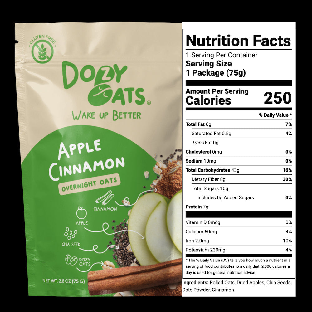 Dozy Oats Apple Cinnamon overnight oats prepared in a glass jar