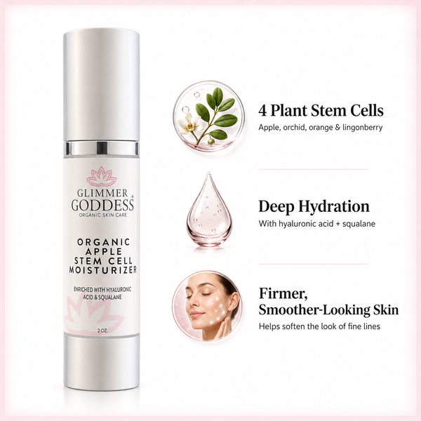 Glimmer Goddess Organic Apple Stem Cell Moisturizer jar on a clean white background