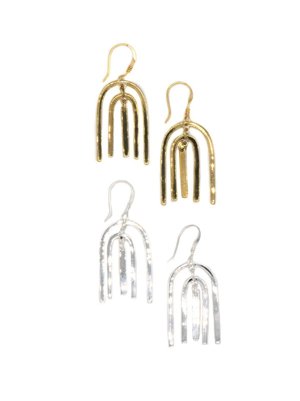 Fair Anita Arch Earrings in alpaca silver and brass — handmade dangle earrings