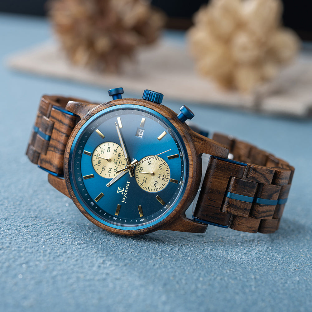 Joycoast Aries zebrawood wooden watch side profile showing 45mm case and 11mm thickness