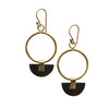 Art Deco half moon drop earrings made from upcycled animal horn and recycled brass by Fair Anita