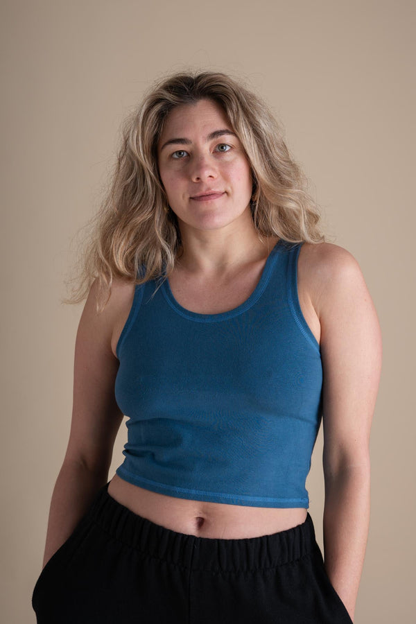 Eco-Friendly Hemp Yoga Crop Tank - Durable & Comfortable for Women in Azure