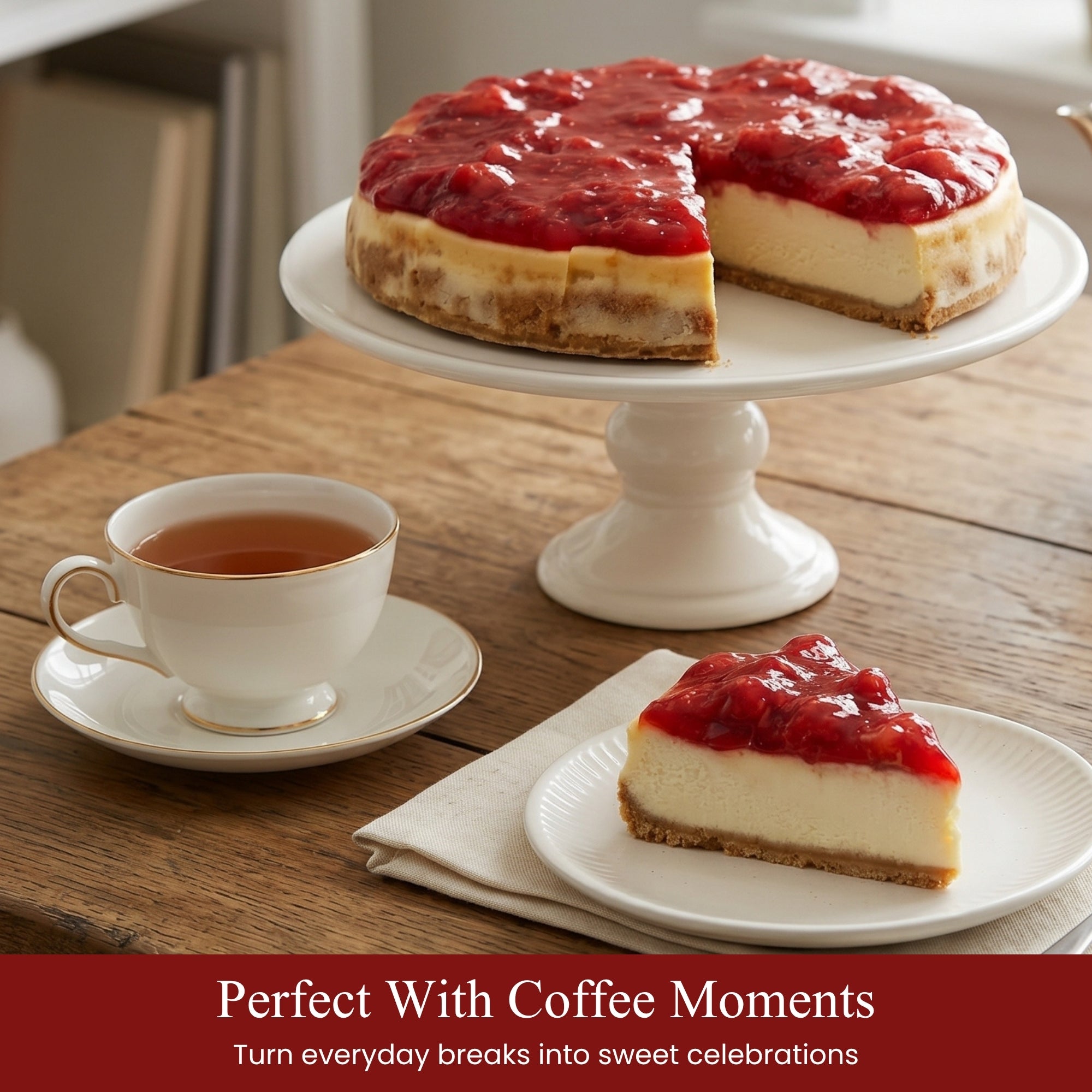 Andy Anand sugar-free strawberry cheesecake served on a plate, stevia sweetened and keto-compatible
