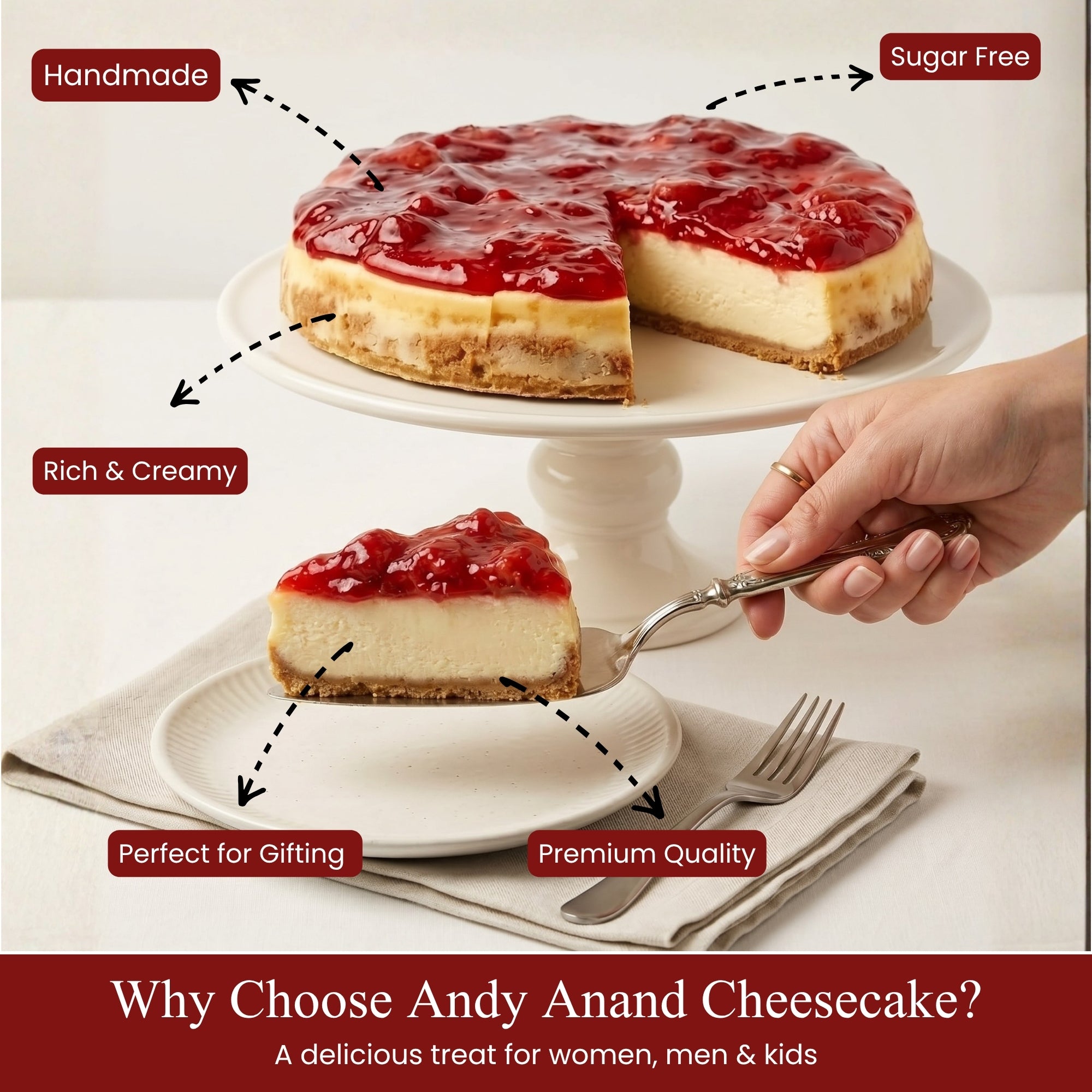 Andy Anand Sugar-Free Strawberry Cheesecake 9-Inch 2.6 lb – Diabetic-Friendly, No Preservatives