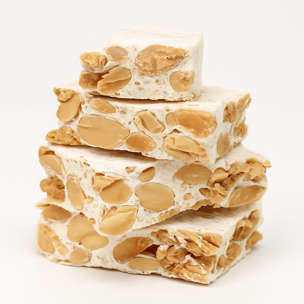Andy Anand sugar-free roasted almond nougat brittle in a 7 oz gift box, keto and gluten-free European torrone style