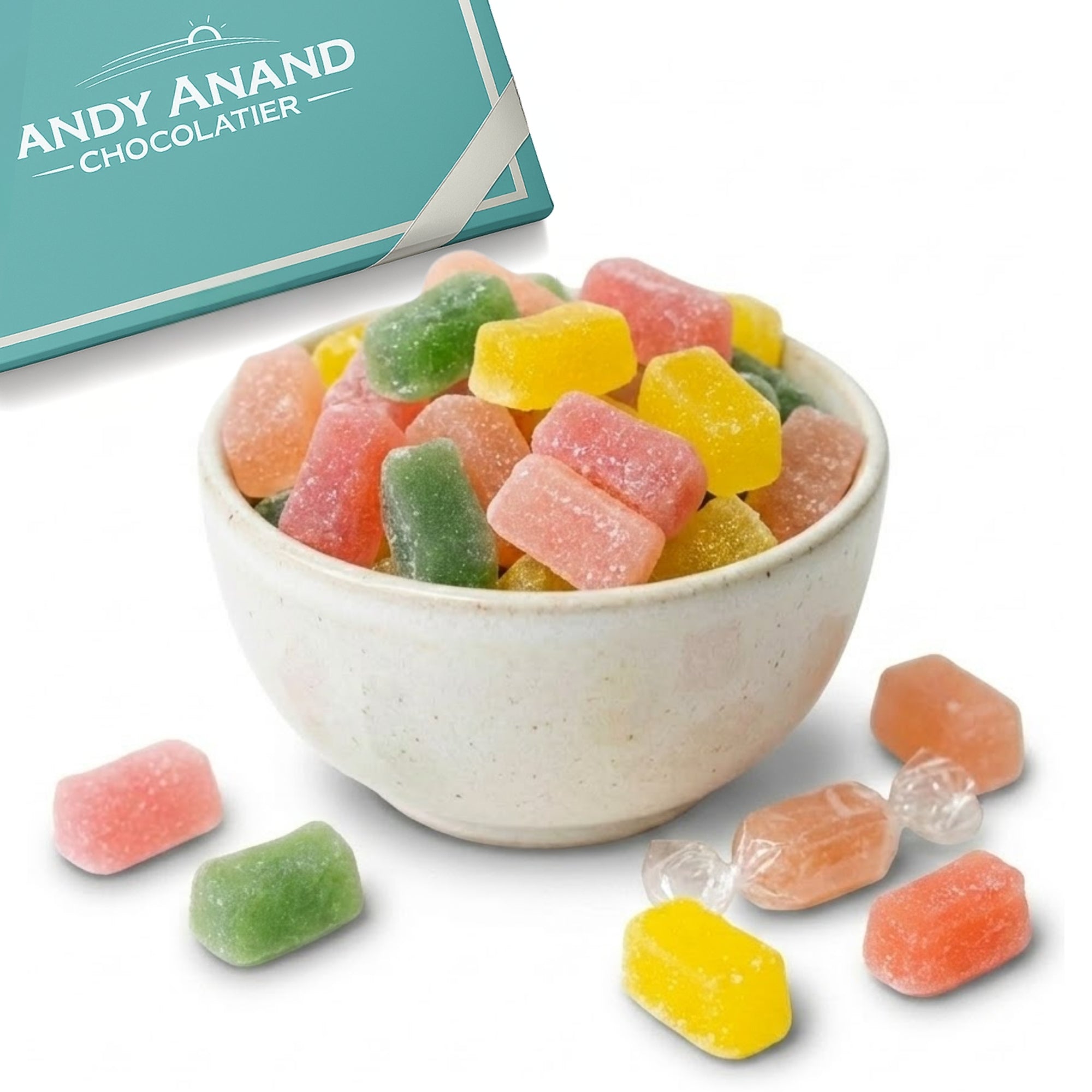 Andy Anand Sugar-Free Gummies 7 oz box, agar-based and stevia sweetened assorted fruit flavors