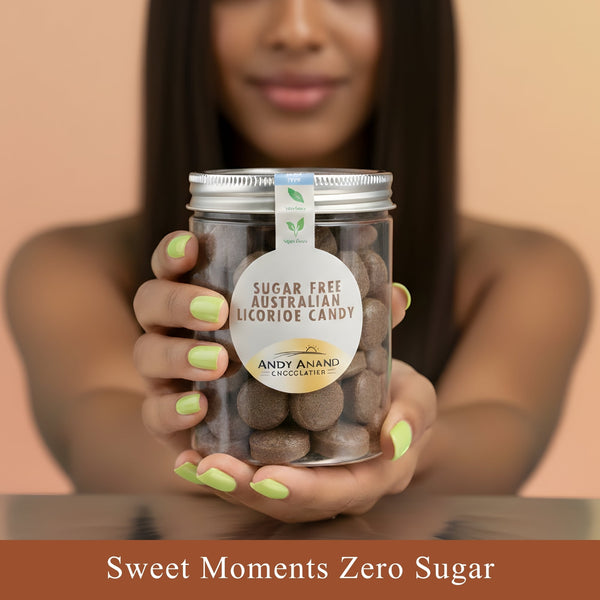 Individually wrapped sugar-free licorice hard candy pieces, stevia sweetened and European-made